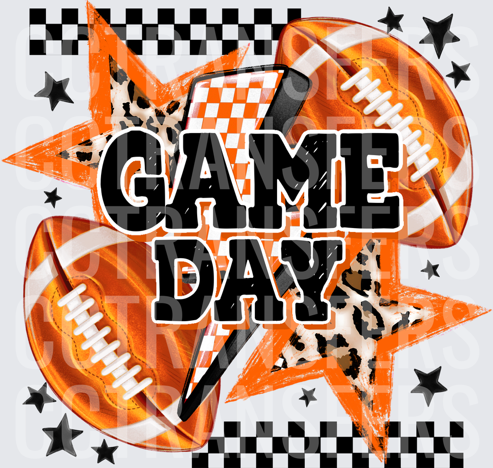 Game Day Orange Black Football Stars Leopard (DTF)
