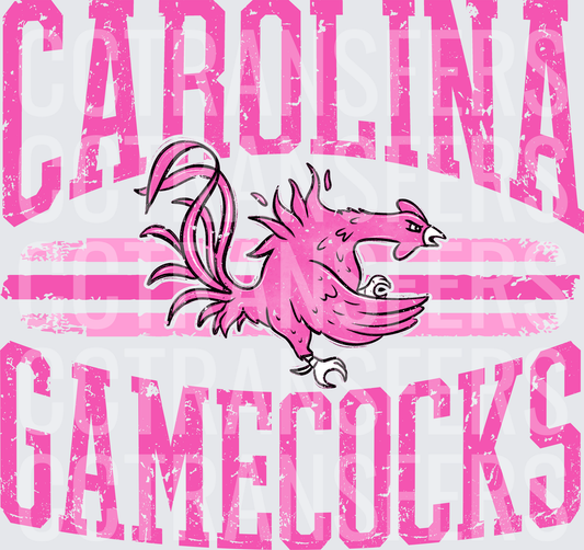 Pink Distressed Fighting Gamecock Mascot Arched Lettering (DTF)