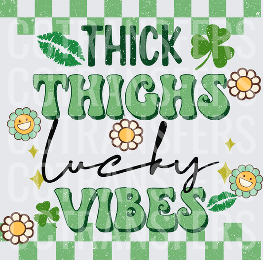 Thick Thighs Lucky Vibes St. Patrick's Day Retro Floral (DTF)