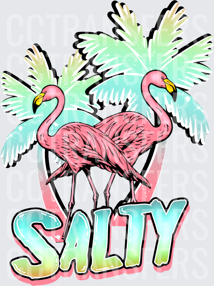 Salty Pink Flamingos Tropical Palm Tree Design (DTF)
