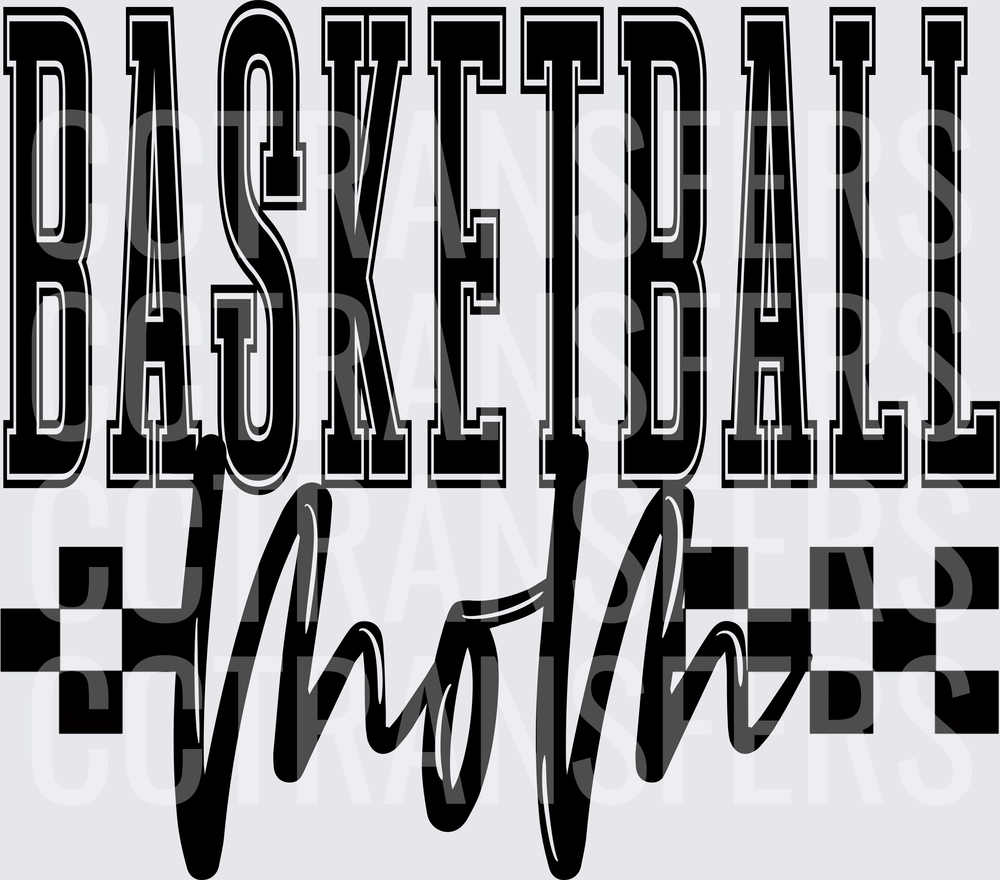 Basketball Mom Bold Varsity Script Checkered Design (DTF)