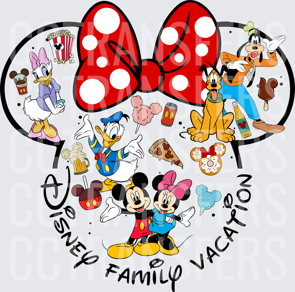 Family Vacation Cartoon Characters Mickey Ears Bow (DTF)