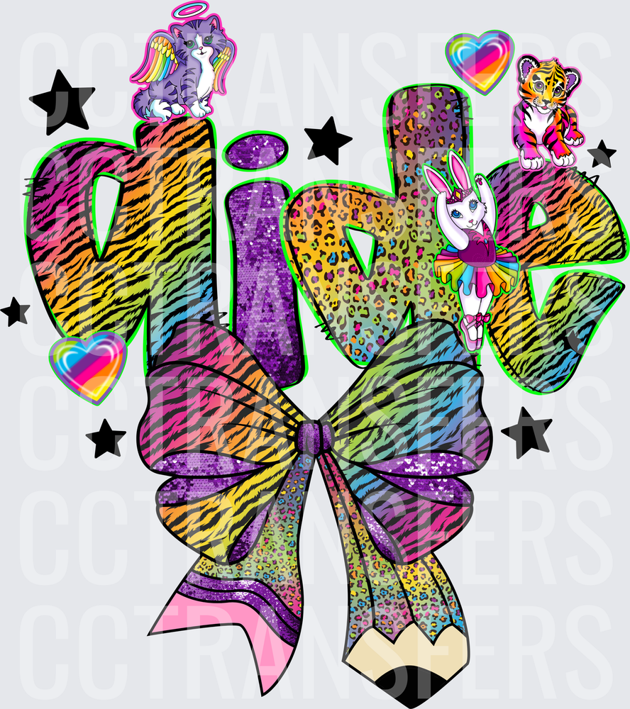 Girlie Rainbow Animal Print Bow Angel Cat Tiger Bunny DTF
