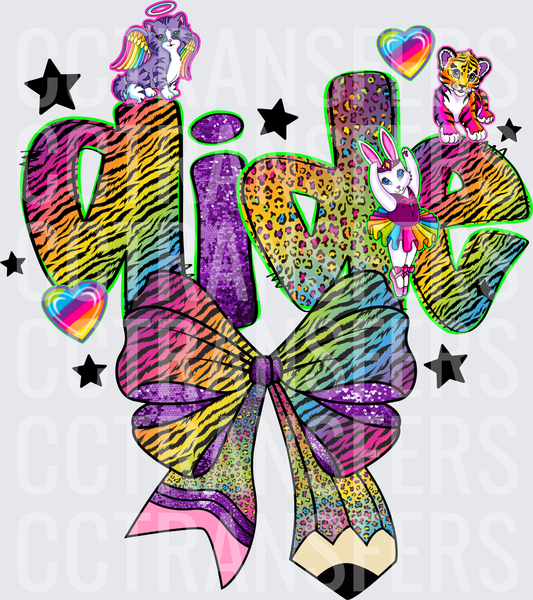 Girlie Rainbow Animal Print Bow Angel Cat Tiger Bunny DTF