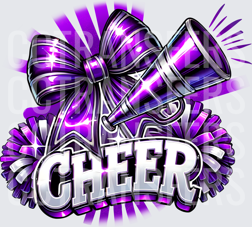 Purple Glam Cheer Bow Megaphone Pom Poms (DTF)