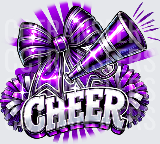Purple Glam Cheer Bow Megaphone Pom Poms (DTF)