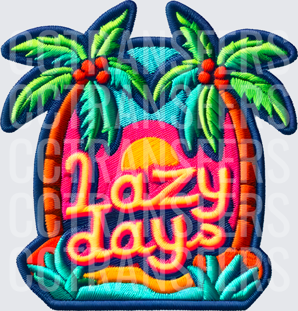 Lazy Days Tropical Palm Tree Sunset Embroidery Patch (DTF)