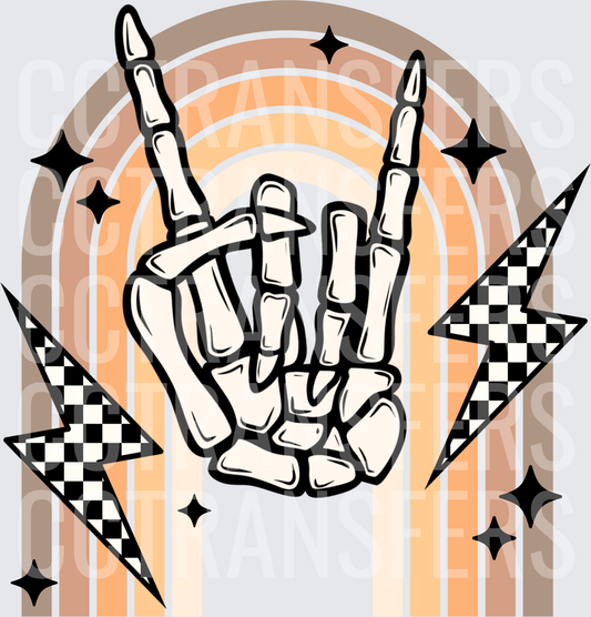 Skeleton Rock Hand Boho Rainbow Checkered Lightning DTF