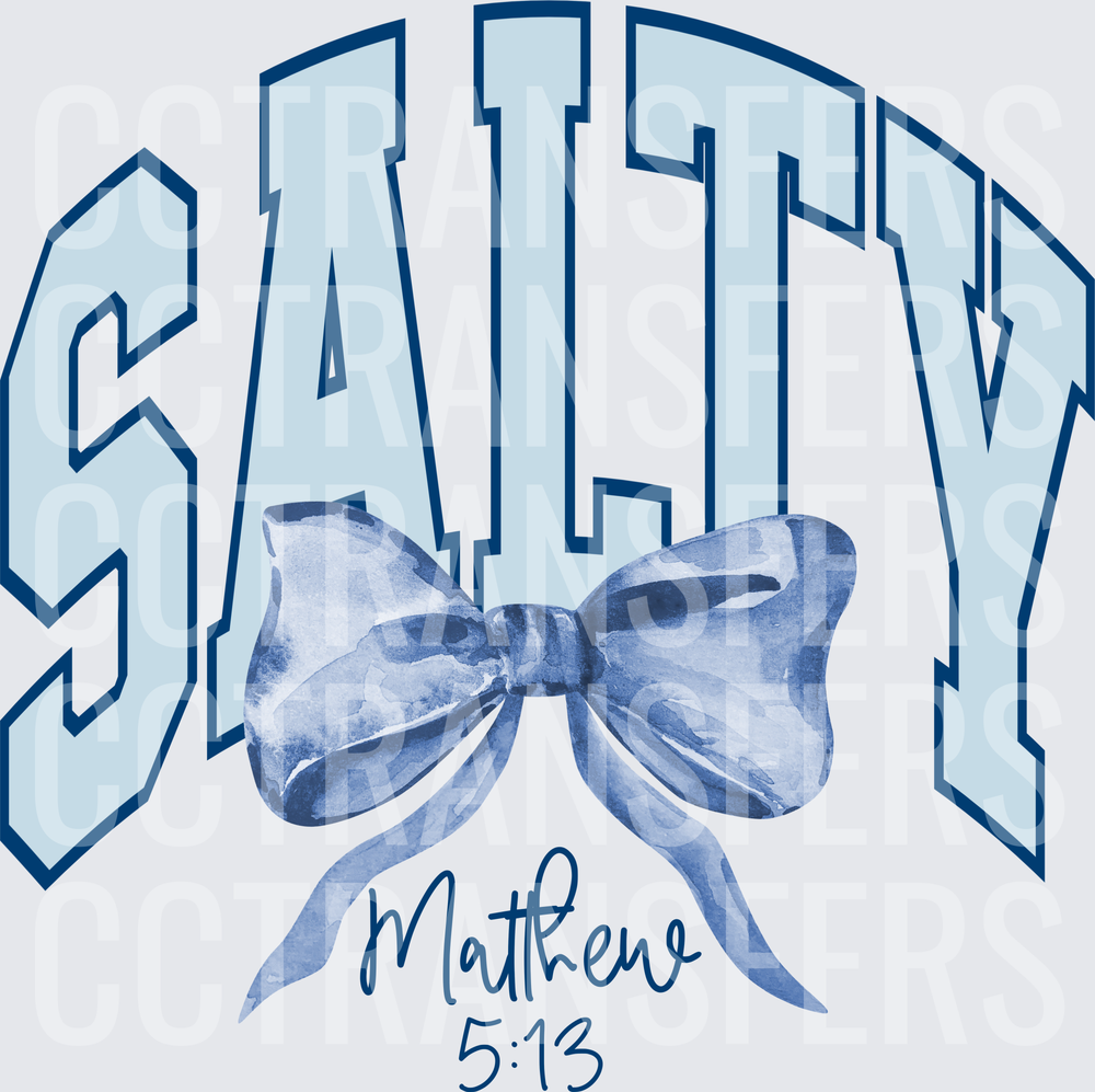 Salty Arched Varsity Letters Watercolor Bow Matthew 5:13 (DTF)
