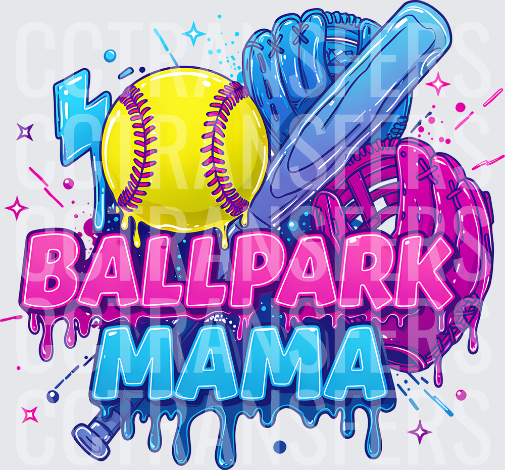 Ballpark Mama Softball Bat Glove Drip Lightning Bolt (DTF)