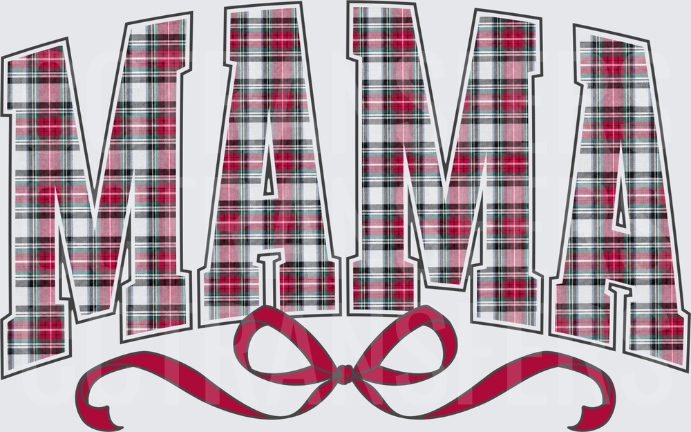 Plaid Mama Bold Varsity Letters with Red Bow (DTF)