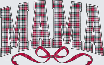 Plaid Mama Bold Varsity Letters with Red Bow (DTF)