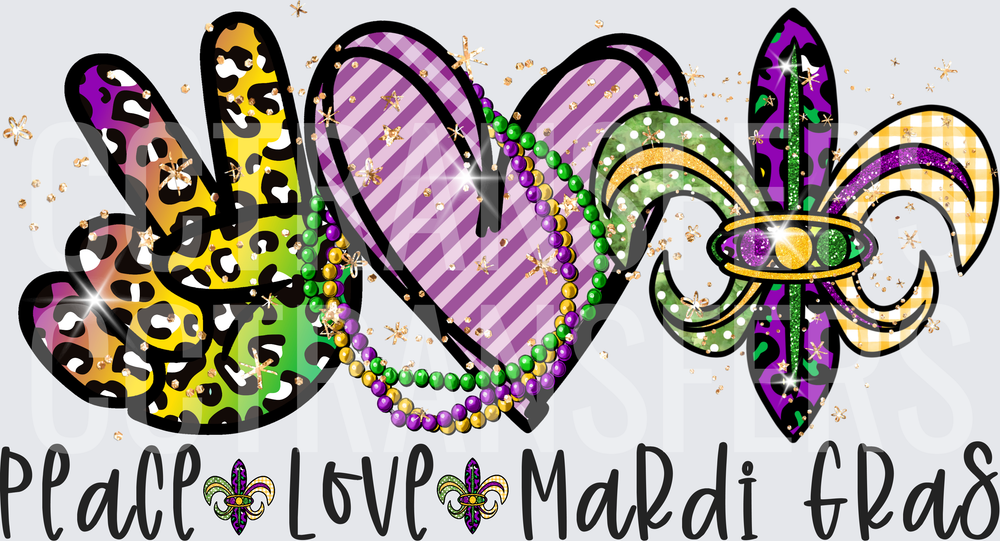 Peace Love Mardi Gras Leopard Fleur de Lis Beads (DTF)