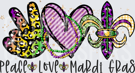 Peace Love Mardi Gras Leopard Fleur de Lis Beads (DTF)
