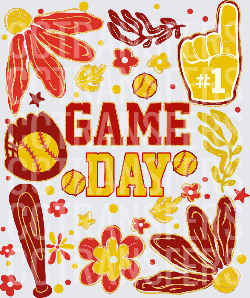 Game Day Softball Floral Fan Glove Bat Collage (DTF)