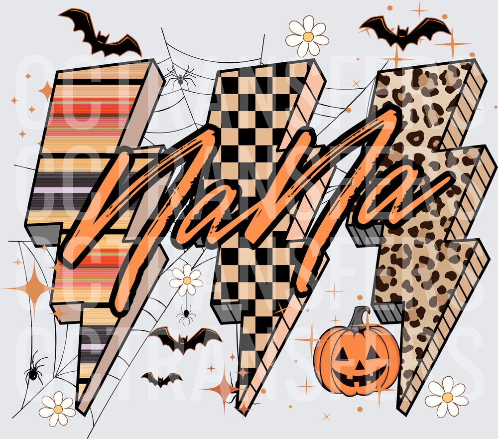 Halloween Mama Lightning Bolt Leopard Checkered Serape (DTF)