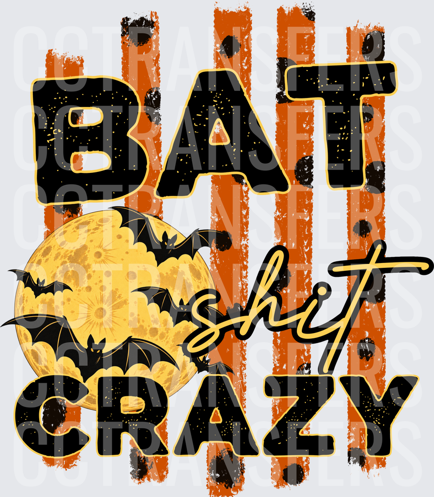 Bat Sh*t Crazy Halloween Moon Bats Orange Stripe (DTF)