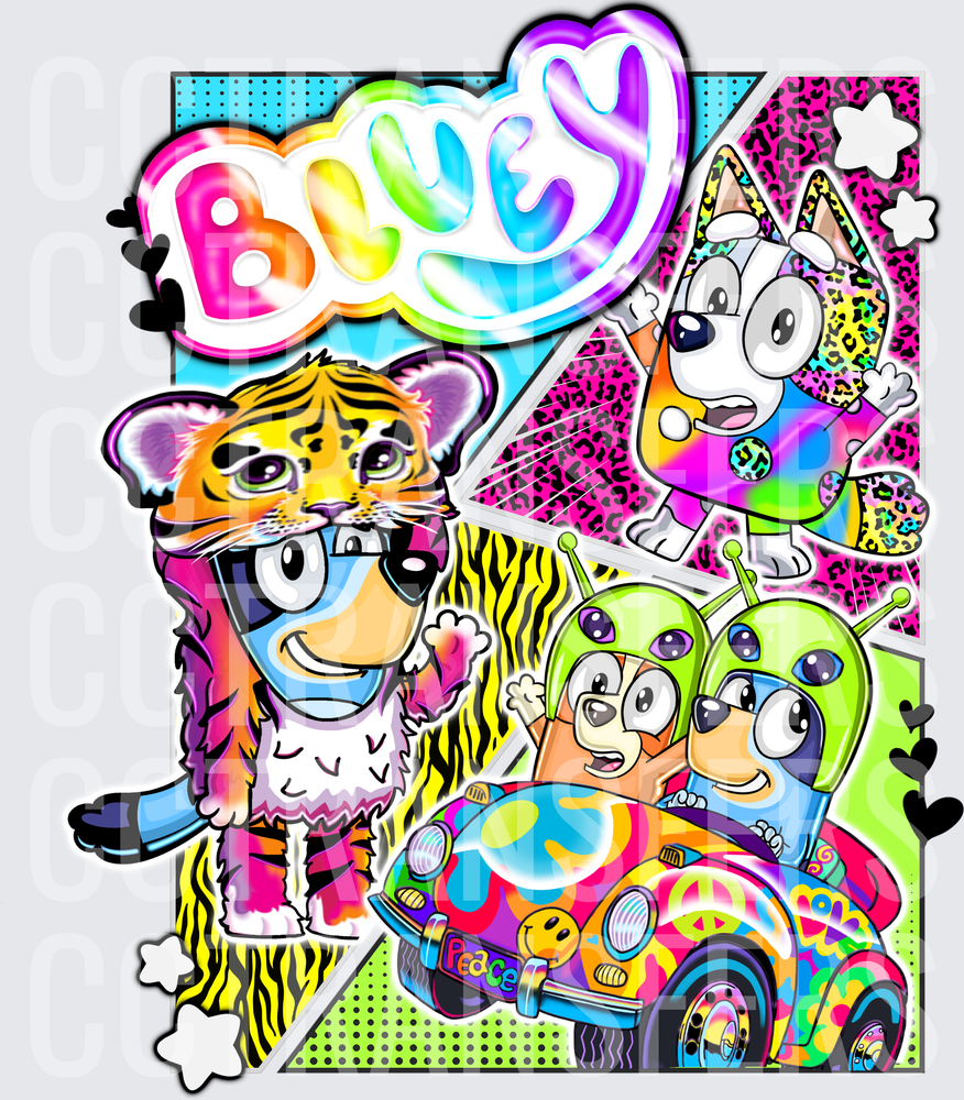 Bluey Rainbow Retro Tiger Alien Car Peace DTF
