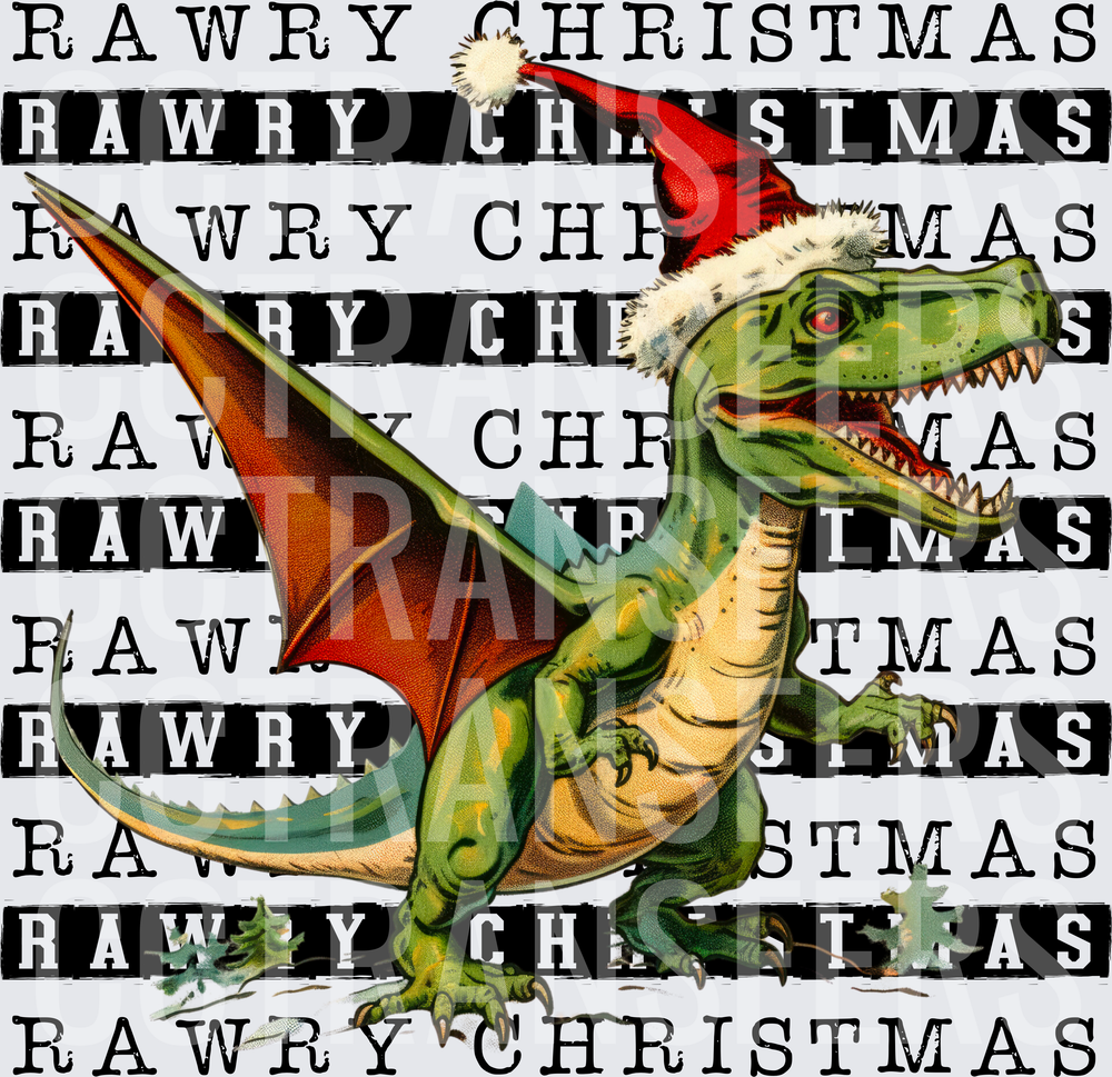 Rawry Christmas Winged Dragon Dinosaur Santa Hat DTF