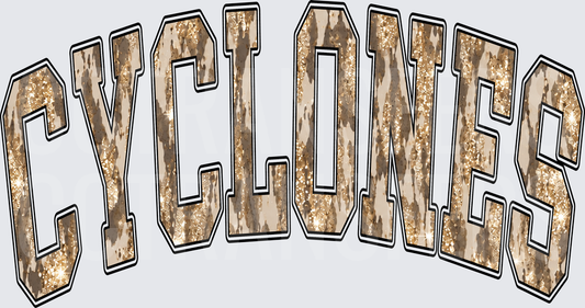 Cyclones Arched Varsity Glitter Cowhide Letters (DTF)