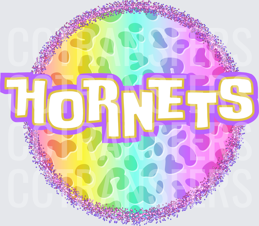 Hornets Rainbow Leopard Glitter Circle (DTF)