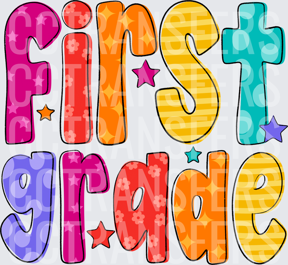 Colorful Patterned First Grade Bold Letter Design (DTF)