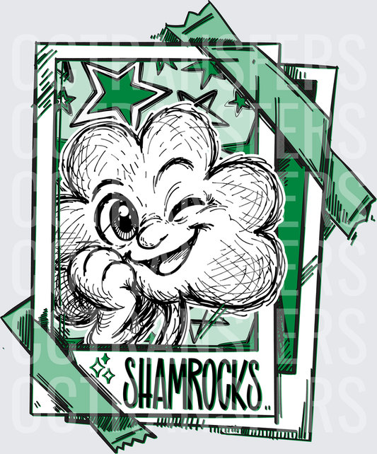 Cartoon Winking Shamrock Polaroid Stars Shamrocks (DTF)