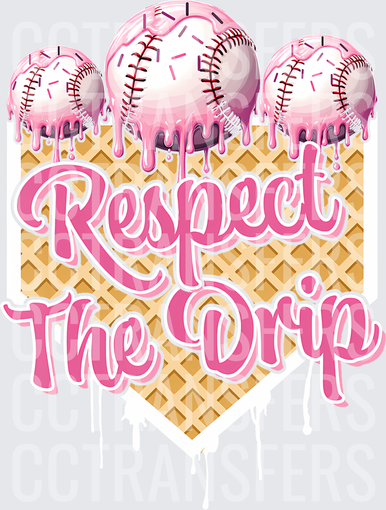 Respect The Drip Pink Softball Ice Cream Cone (DTF)