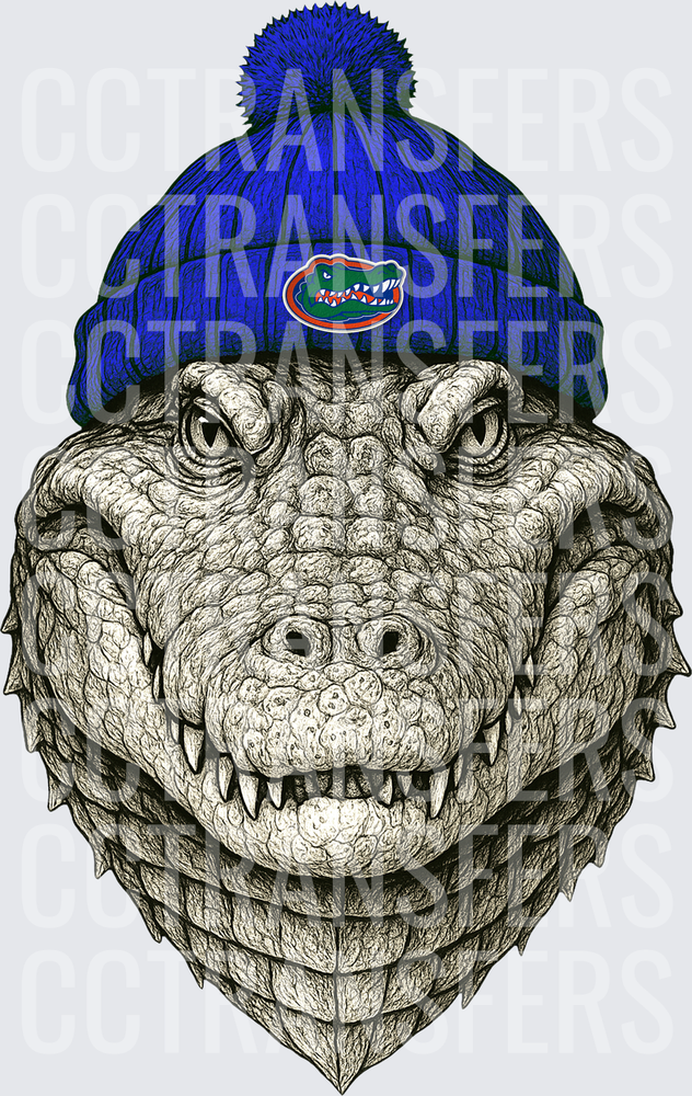 Gator Face Blue Pom Beanie Winter Hat (DTF)