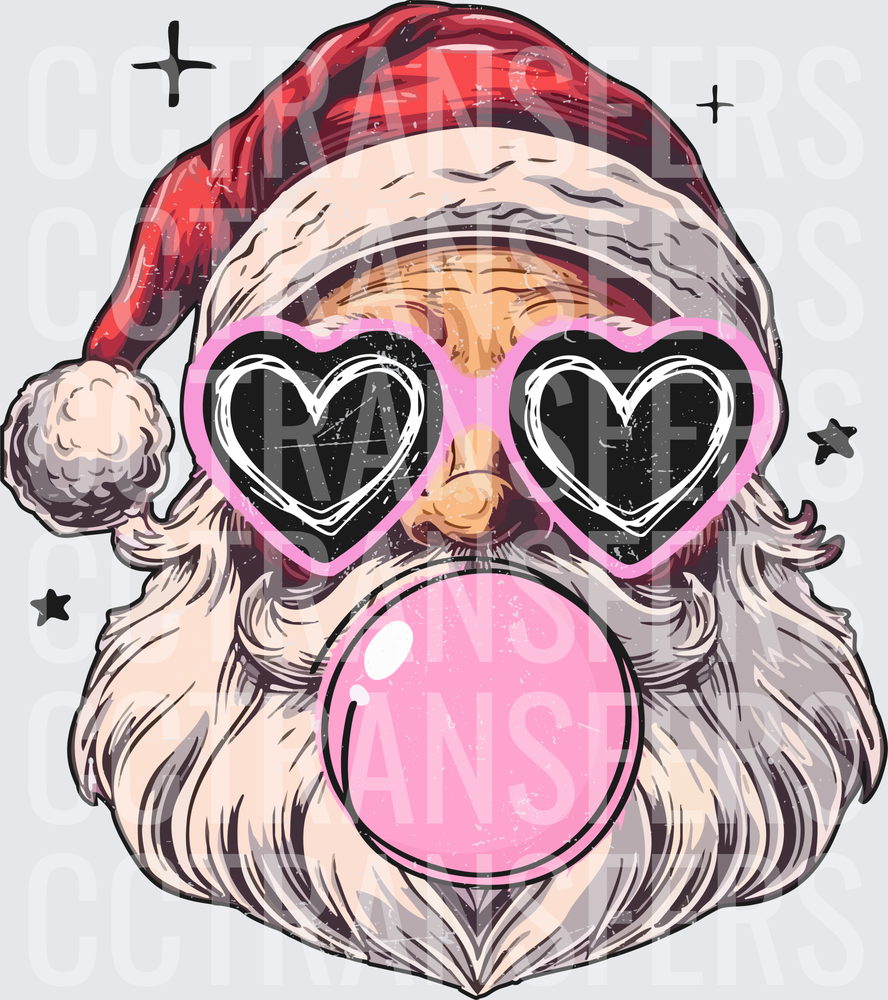Cool Santa Heart Sunglasses Blowing Pink Bubble Gum (DTF)