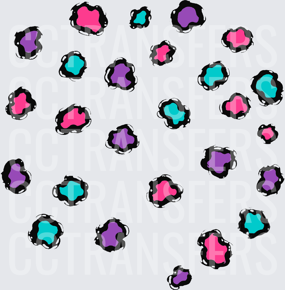 Neon Pink Purple Teal Leopard Spots Pattern (DTF)