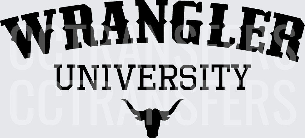 Wrangler University Arched Text Longhorn Bull Head (DTF)