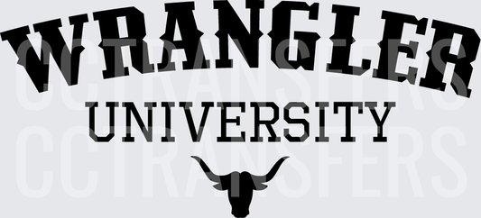 Wrangler University Arched Text Longhorn Bull Head (DTF)