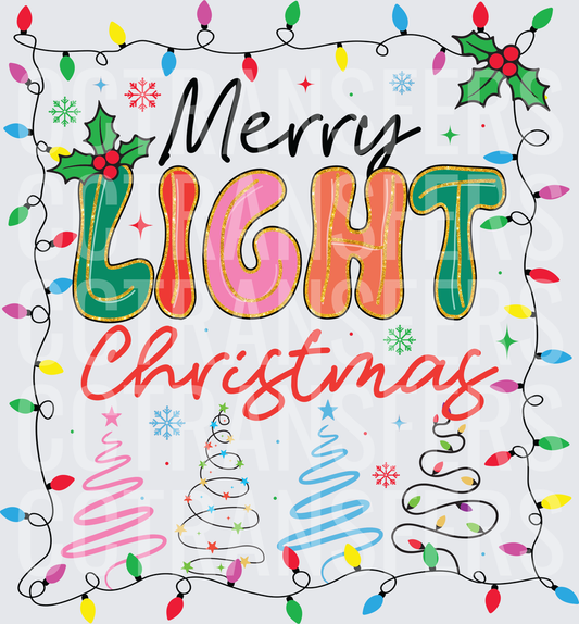 Merry Light Christmas Colorful Holiday Lights Design (DTF)