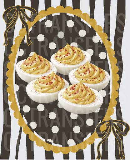 Deviled Eggs Fancy Oval Frame Gold Bow Polka Dot (DTF)