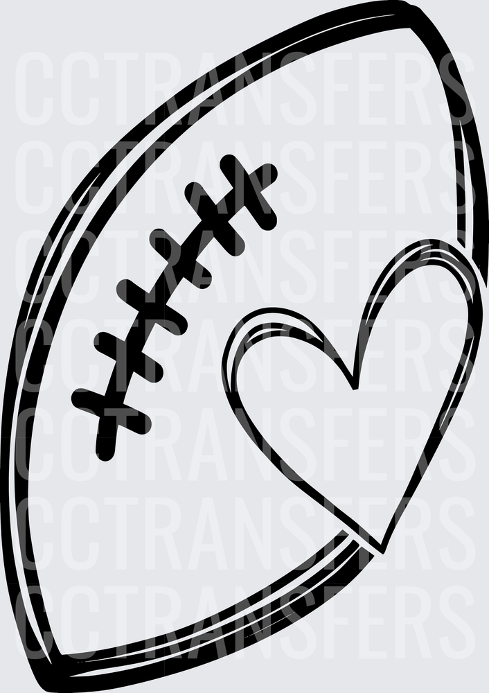 Black and White Football with Heart Design (DTF)