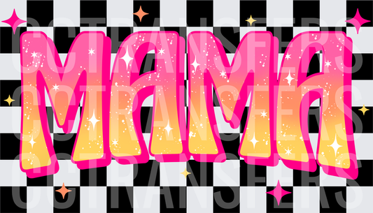 Retro Checkered Sparkle Mama Bubble Letter Gradient (DTF)