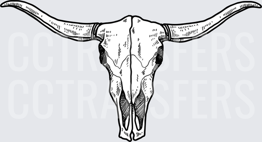 Black and White Longhorn Skull Sketch (DTF)