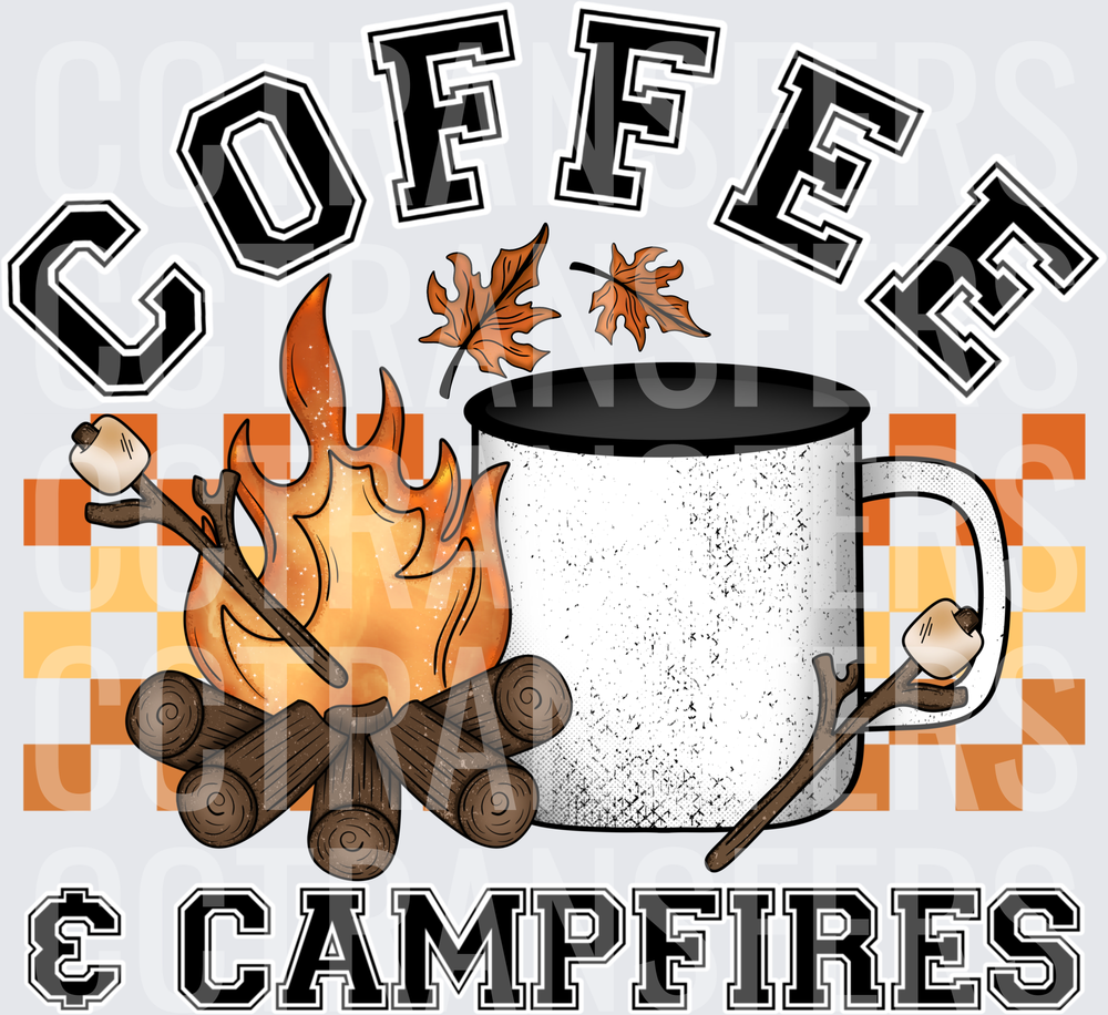 Coffee & Campfires Fall Campfire Mug Marshmallow Design (DTF)