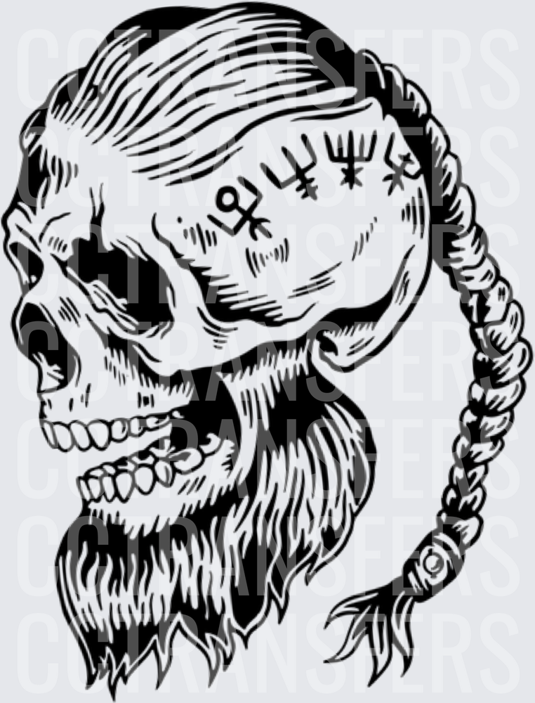 Braided Hair Skull with Occult Symbols Side Profile (DTF)