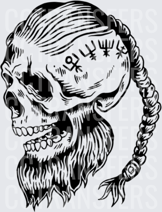 Braided Hair Skull with Occult Symbols Side Profile (DTF)