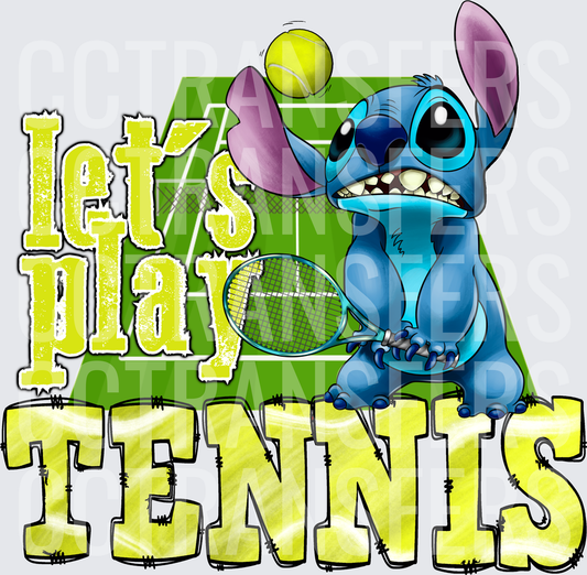 Let's Play Tennis Blue Alien Creature Court Design (DTF)