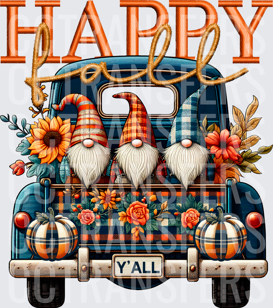 Happy Fall Y'all Gnomes Plaid Truck Pumpkins (DTF)