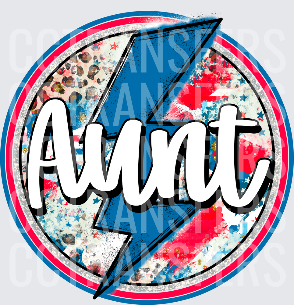 Aunt Patriotic Lightning Bolt Circle Red White Blue (DTF)