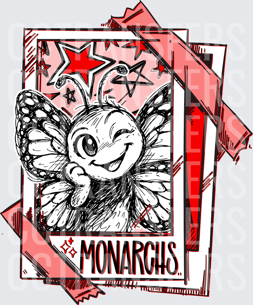 Cute Winking Monarch Butterfly Character Stars Card DTF