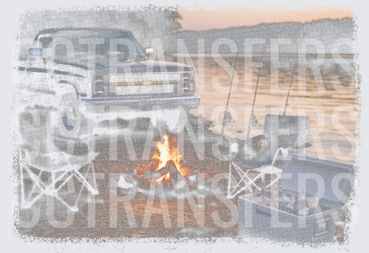 Truck Campfire Fishing Rods Camp Chairs Outdoor Scene (DTF)