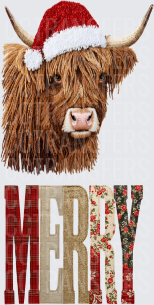 Merry Fluffy Horned Cow Santa Hat Christmas (DTF)