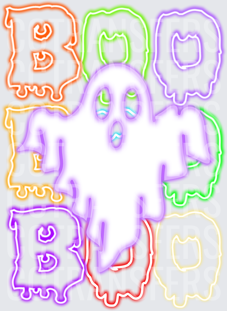 Neon Glow BOO Ghost Halloween Colorful Letters (DTF)