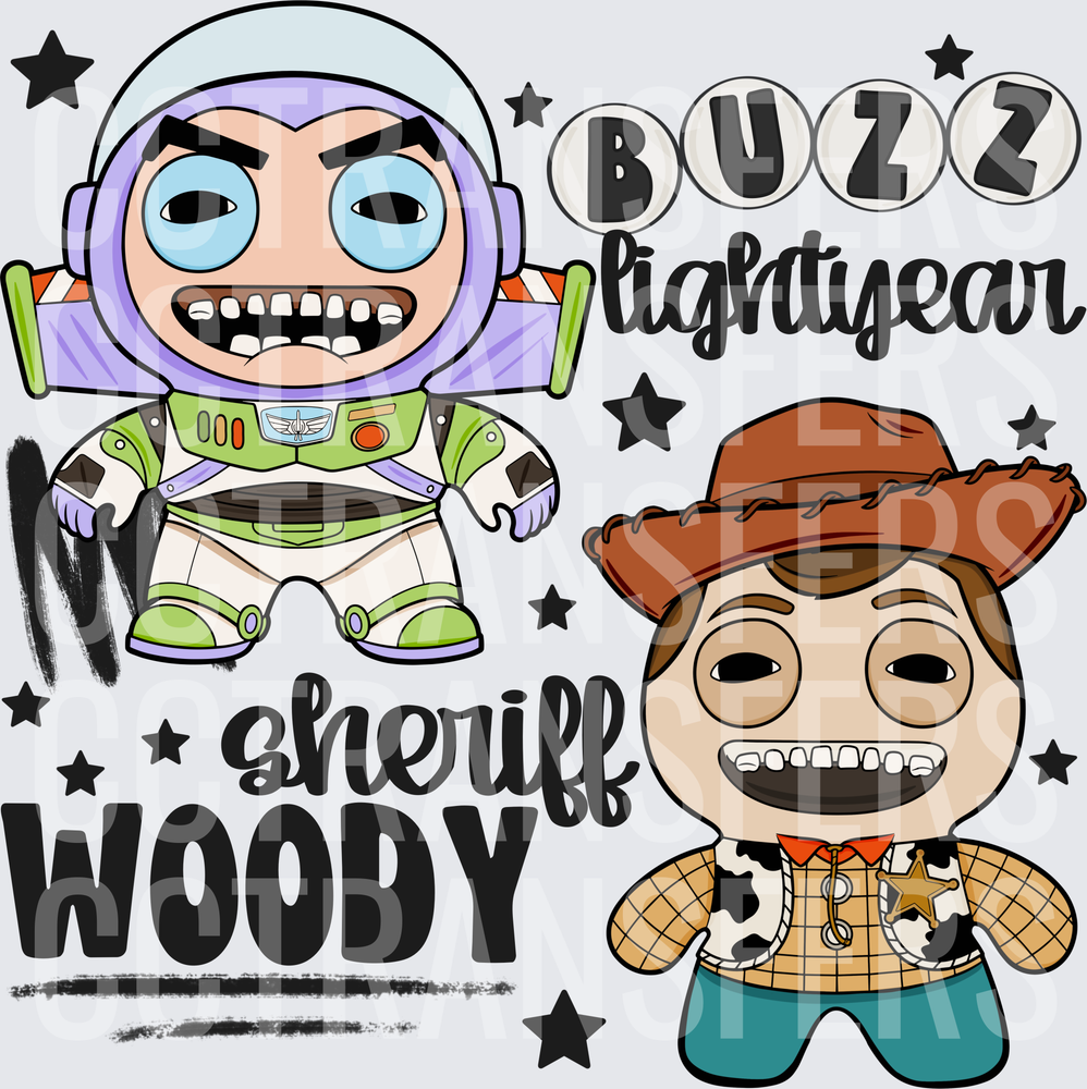 Buzz Lightyear & Sheriff Woody Chibi Funny Face Duo (DTF)