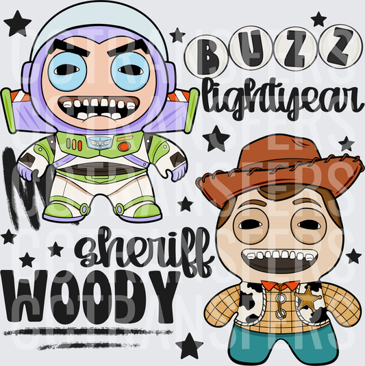 Buzz Lightyear & Sheriff Woody Chibi Funny Face Duo (DTF)